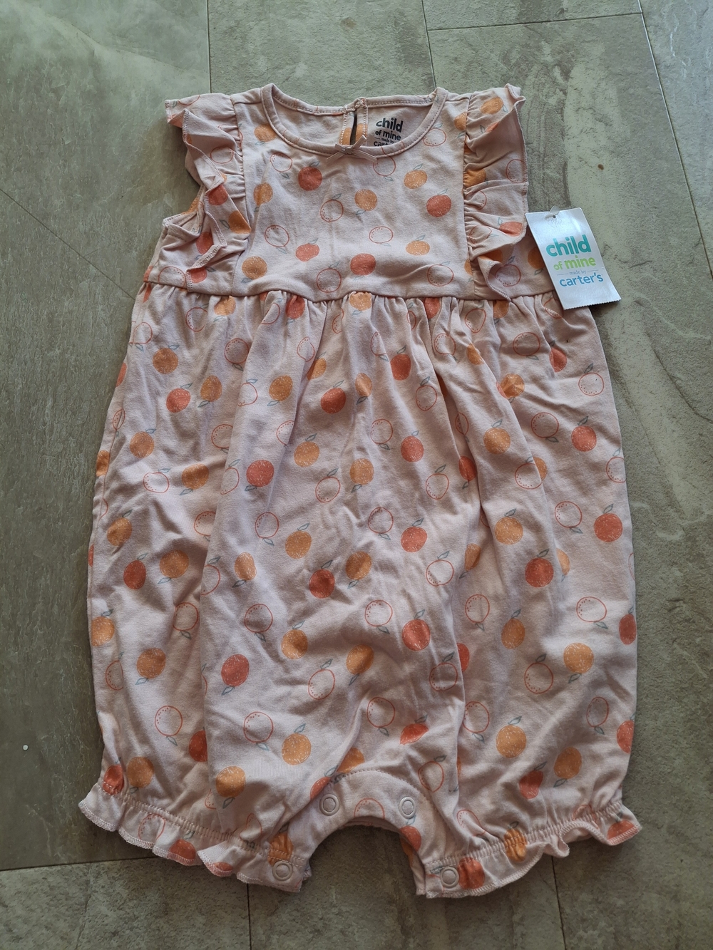 child of mine Pink Polka Dot Baby Romper with Orange Dots